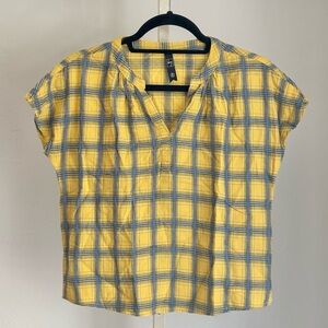 Yellow Plaid Short Sleeve Cotton Crop Top, Size Small
